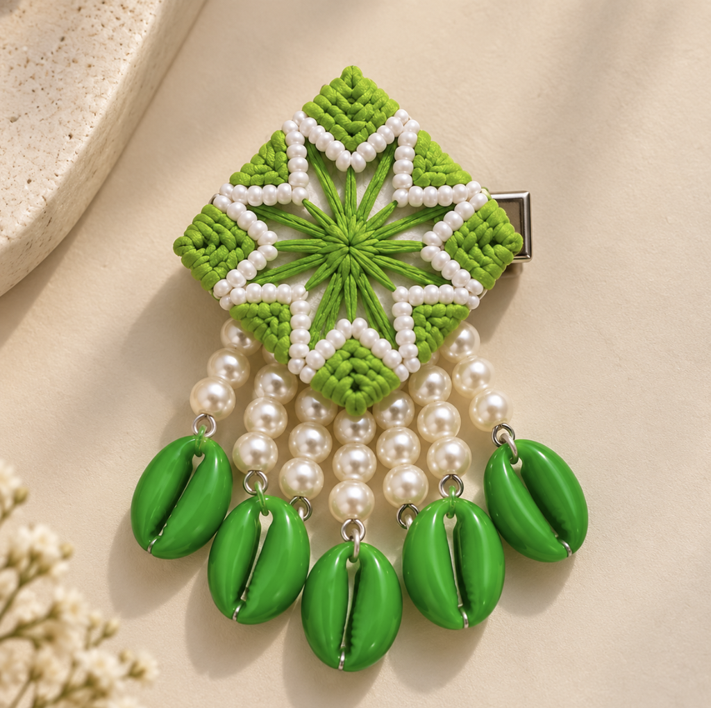 [AVEEN-HC-001-01] Gulnaar Floral Hair Clip (Green)